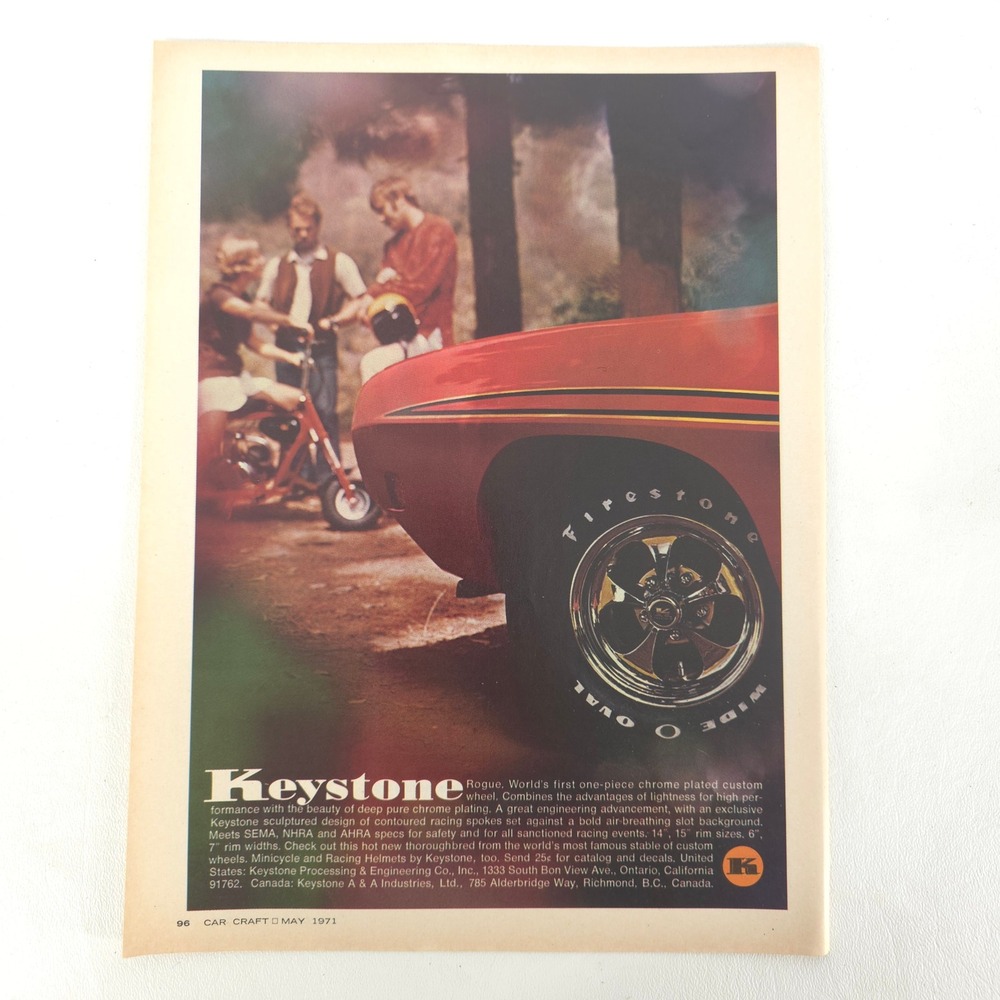 Vintage 1970 Pontiac GTO Judge Keystone Rogue Wheel Print Ad Car Show Display